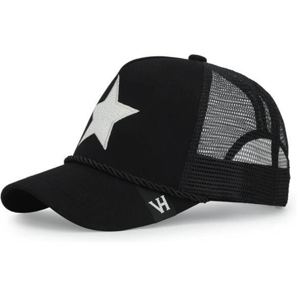 Black mesh trucker hat for women pearl star snapback adjustable baseball cap - Picture 1 of 7